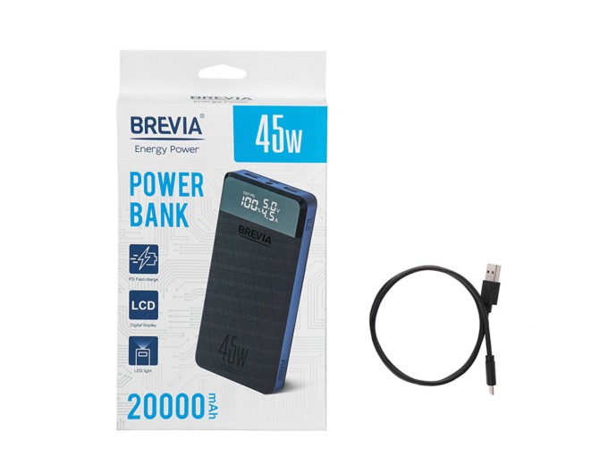 Повербанк (Power Bank) Brevia 20000mAh 45W Li-ion, LCD черный, цена: 1 549 грн.