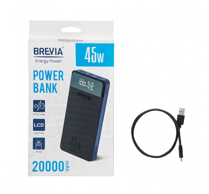 Повербанк (Power Bank) Brevia 20000mAh 45W Li-ion, LCD чорний, ціна: 1 549 грн.