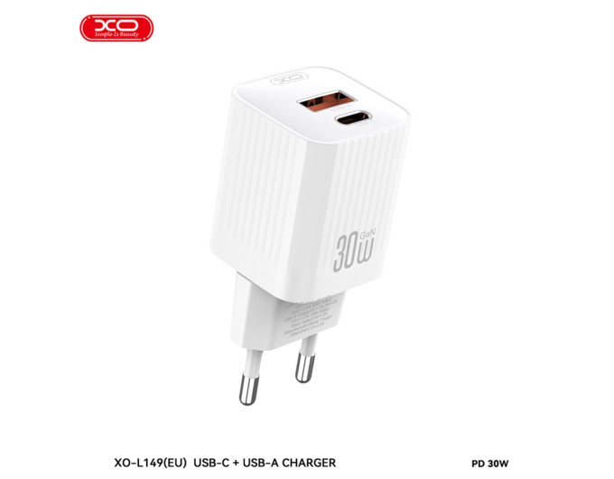 Сетевое зарядное устройство XO L149 PD30W 1USB-A+1USB-C + Type-C кабель белый, цена: 369 грн.