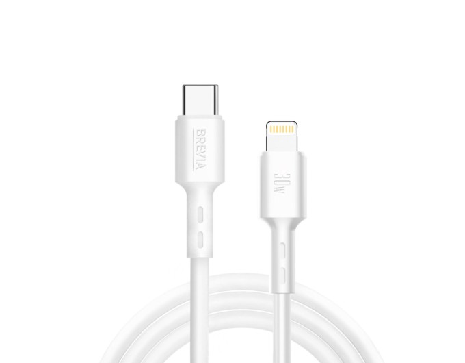 Кабель Brevia Type-C to Lightning 30W 1м, білий box, ціна: 132 грн.