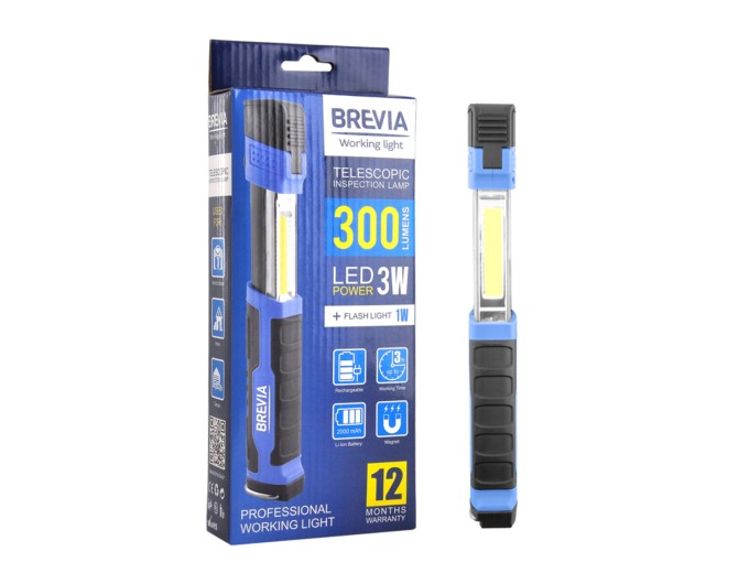 Лампа інспекційна Brevia LED телескопічна 3W COB+1W LED 300lm 2000mAh, type-C, ціна: 891 грн.
