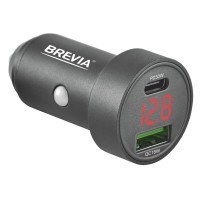 Автомобильное зарядное устройство Brevia ePower DualMetal Display 48W 1xUSB-C+1xUSB-A, черный металлик