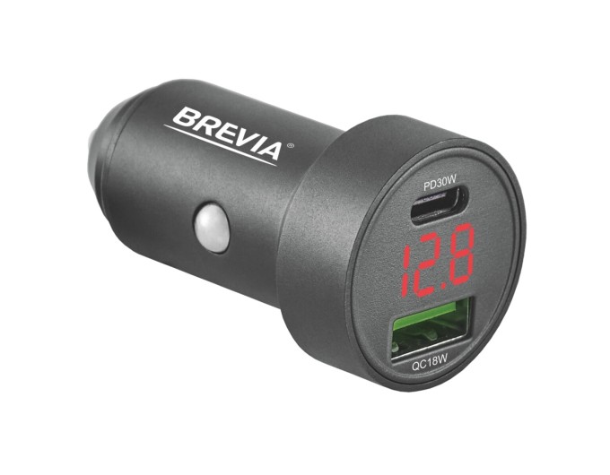 Автомобильное зарядное устройство Brevia ePower DualMetal Display 48W 1xUSB-C+1xUSB-A, черный металлик, цена: 383 грн.