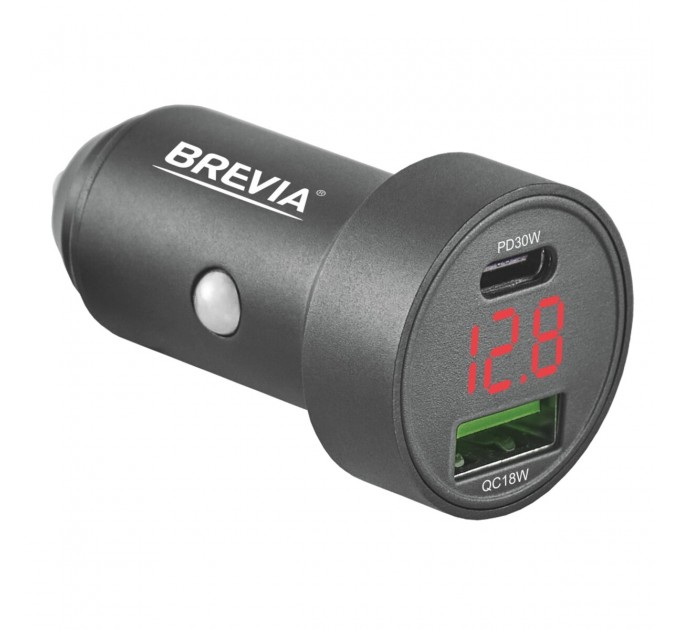 Автомобильное зарядное устройство Brevia ePower DualMetal Display 48W 1xUSB-C+1xUSB-A, черный металлик, цена: 374 грн.