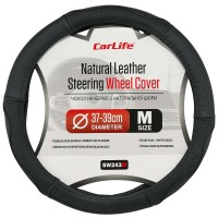 Чохол на кермо Carlife 37-39см, шкіра, чорний SW243M
