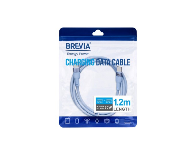 Кабель Brevia Type-C to Type-C 60W 1,2м, синій ZIP, ціна: 151 грн.
