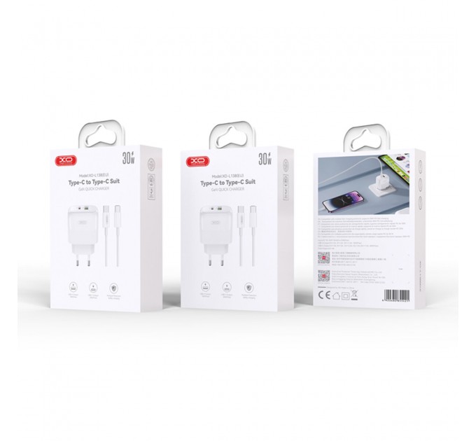 Сетевое зарядное устройство XO L138 PD30W/QC18W 1USB-A+1USB-C + Type-c кабель белый, цена: 379 грн.