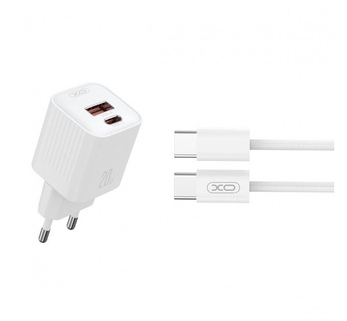 Сетевое зарядное устройство XO L147 PD20W 1USB-A+1USB-C Type-C кабель белый, цена: 239 грн.