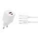 Сетевое зарядное устройство XO L147 PD20W 1USB-A+1USB-C Type-C кабель белый, цена: 239 грн.