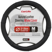 Чохол на кермо Carlife 37-39см, шкіра, чорний SW241M