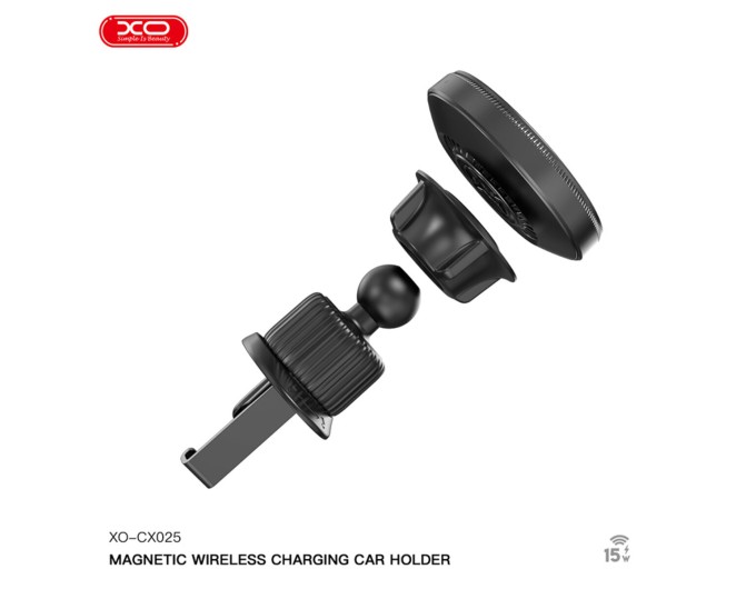 Тримач телефону автомобільний XO з бездротовою зарядкою CX025 Magnetic Car Air Vent 15W чорний, ціна: 679 грн.