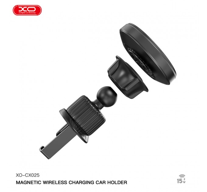 Держатель телефона автомобильный XO с беспроводной зарядкой CX025 Magnetic Car Air Vent 15W черный, цена: 549 грн.
