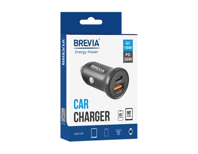 Автомобильное зарядное устройство Brevia ePower DualCharge 30W 1xUSB-C+1xUSB-A, черный, цена: 247 грн.