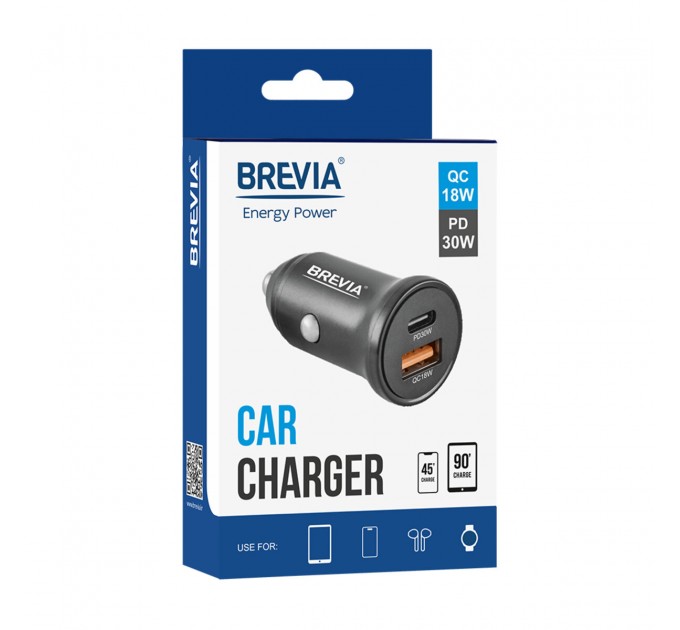 Автомобильное зарядное устройство Brevia ePower DualCharge 30W 1xUSB-C+1xUSB-A, черный, цена: 241 грн.