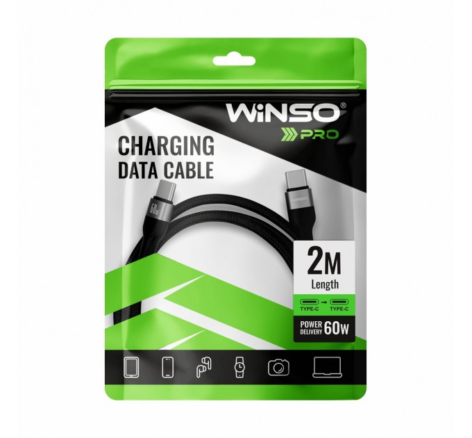 Кабель Winso Pro Type-C to Type-C 60W TPE+плетение 2м черный, цена: 161 грн.