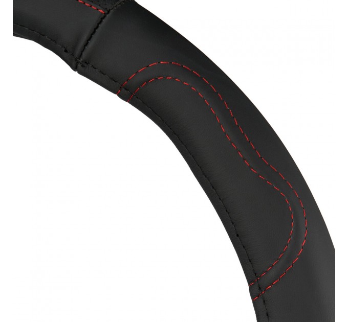 Чохол на кермо Carlife 39 - 41см, шкіра, чорний з червоною ниткою, ціна: 434 грн.