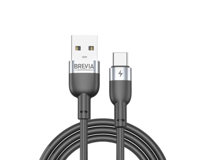Кабель Brevia USB to Type-C 2,4А 1,2м, чорний box, ціна: 146 грн.