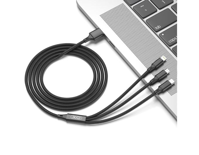 Кабель XO 3in1 USB - Lightning + MicroUSB + Type-C 1.2 м чорний, ціна: 129 грн.