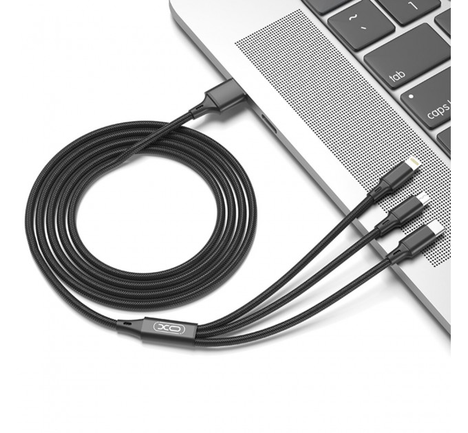 Кабель XO 3in1 USB - Lightning+MicroUSB+Type-C 1.2 м черный, цена: 99 грн.