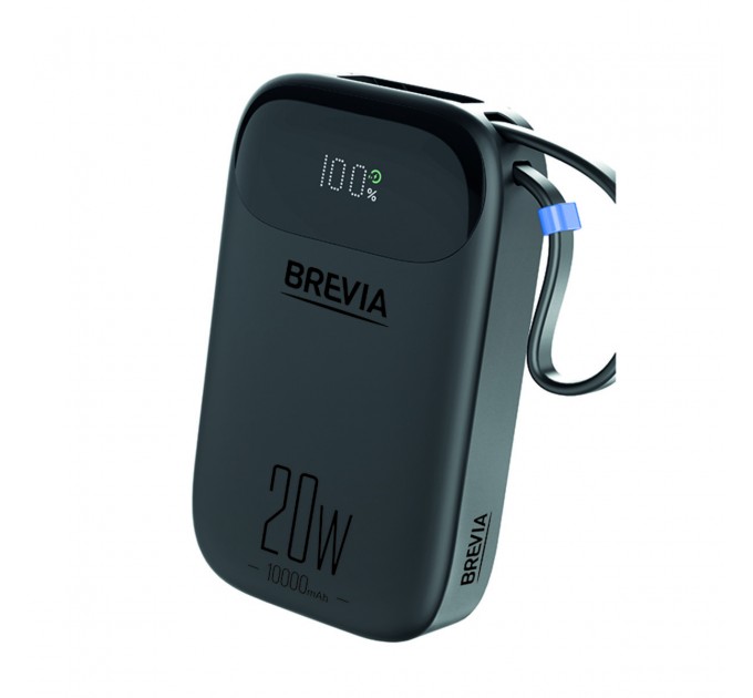 Повербанк (Power Bank) Brevia ePower 10000mAh PD20W CompactMini LCD чорний + кабель, ціна: 829 грн.