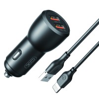 Автомобильное зарядное устройство XO CC55 QC18W+USB12W+ Lightning кабель черный