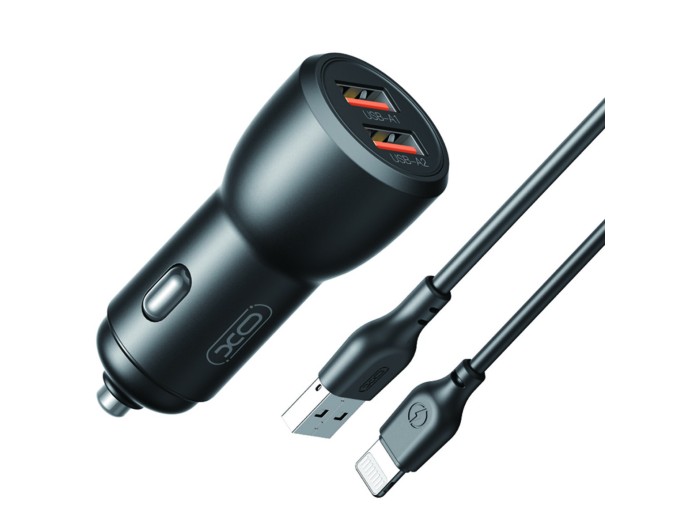 Автомобильное зарядное устройство XO CC55 QC18W+USB12W+ Lightning кабель черный, цена: 169 грн.