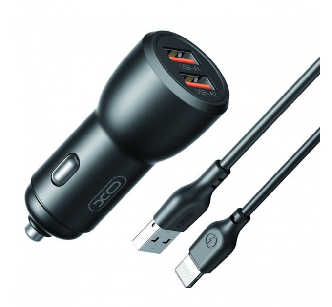 Автомобильное зарядное устройство XO CC55 QC18W+USB12W+ Lightning кабель черный, цена: 149 грн.