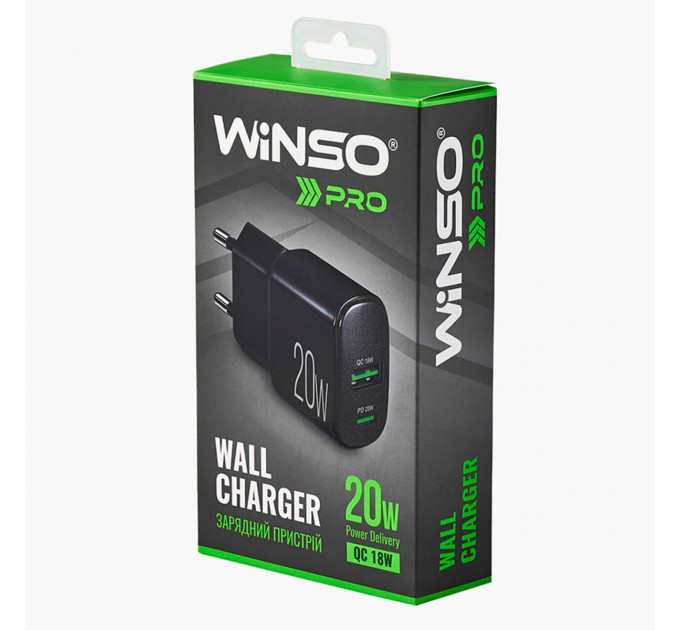 Сетевое зарядное устройство Winso Pro PD20W USB-C+USB-A черный, цена: 368 грн.