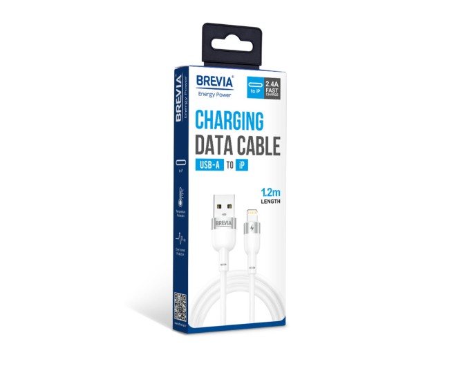 Кабель Brevia USB to Lightning 2,4А 1,2м, білий box, ціна: 150 грн.