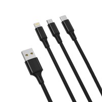 Кабель XO 3in1 USB - Lightning+MicroUSB+Type-C 1.2 м черный
