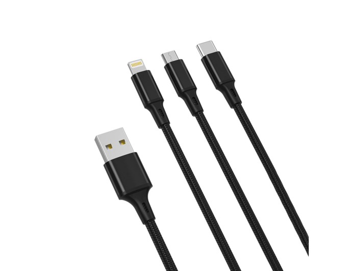 Кабель XO 3in1 USB - Lightning + MicroUSB + Type-C 1.2 м чорний, ціна: 129 грн.
