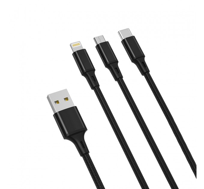 Кабель XO 3in1 USB - Lightning+MicroUSB+Type-C 1.2 м черный, цена: 99 грн.