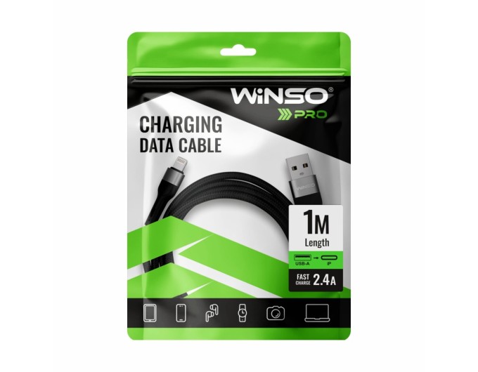 Кабель Winso Pro USB to Lightning TPE+плетіння 1м чорний, ціна: 105 грн.
