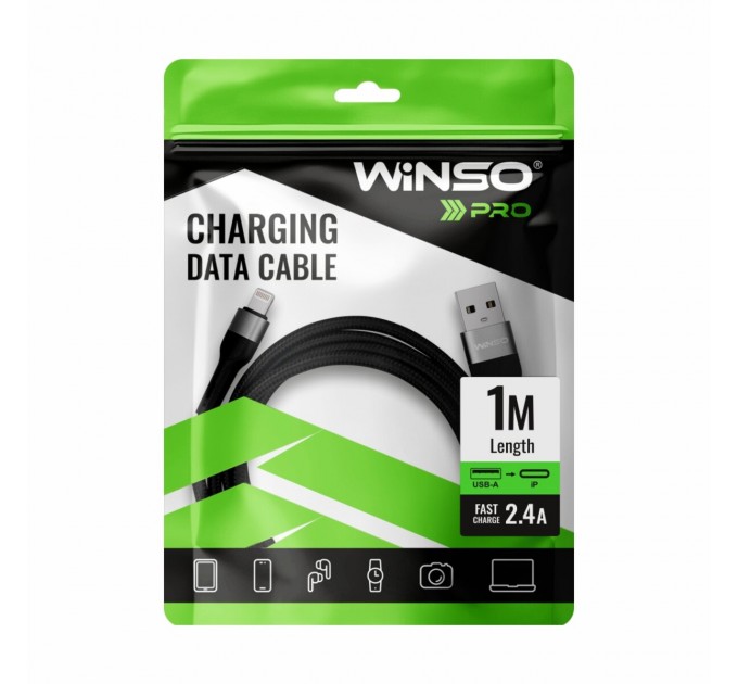 Кабель Winso Pro USB to Lightning TPE+плетение 1м черный, цена: 105 грн.