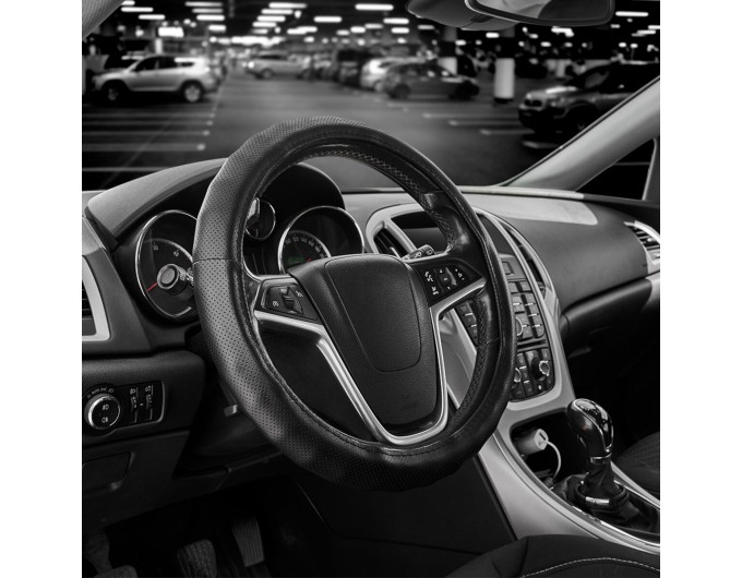 Чохол на кермо Carlife 37-39см, екошкіра, чорний, один шов, перфорований SW143M, ціна: 266 грн.