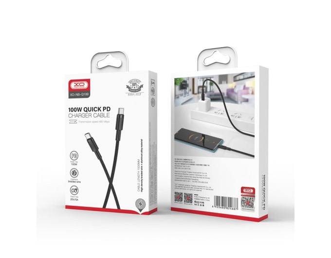 Кабель XO Type-C to Type-C 100W 1,5м чорний, ціна: 249 грн.