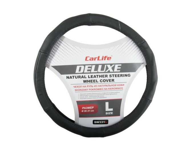 Чехол на руль Carlife 39-41 см кожаный Delux, черный, цена: 310 грн.