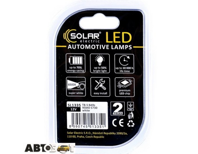LED лампа SOLAR T8.5 BA9s 12V 9SMD 5730 white SL1335 (2 шт.), цена: 73 грн.