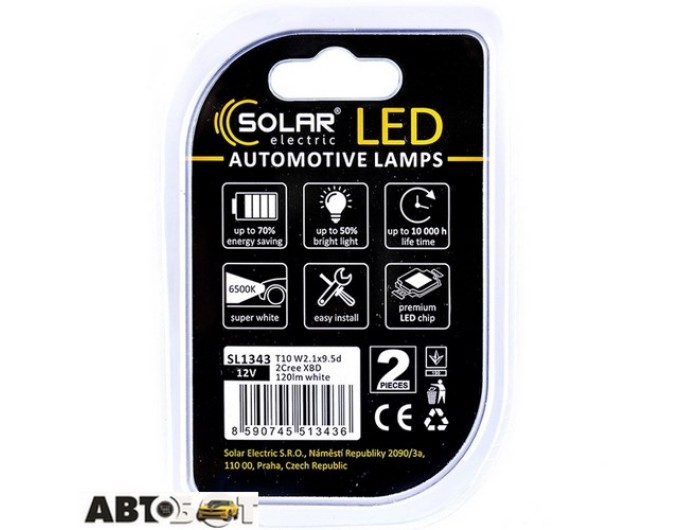 LED лампа SOLAR T10 W2.1x9.5d 12V 2Cree XBD white SL1343 (2 шт.), ціна: 450 грн.