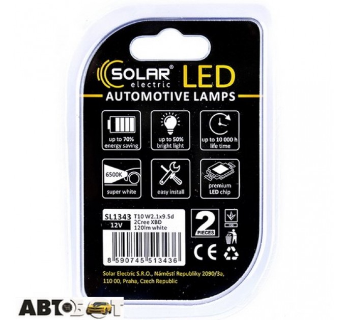LED лампа SOLAR T10 W2.1x9.5d 12V 2Cree XBD white SL1343 (2 шт.), цена: 380 грн.