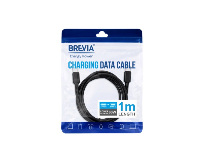 Кабель Brevia Type-C to Type-C 60W 1м, чорний ZIP, ціна: 121 грн.