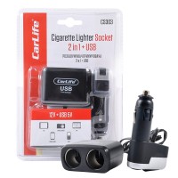 Розгалужувач прикурювача Carlife 2в1 + USB, 12В, 5A