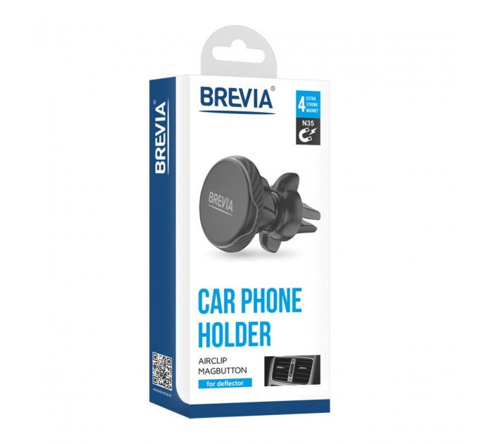 Держатель телефона автомобильный Brevia AirClip MagButton на дефлектор, 4 магнита, цена: 219 грн.