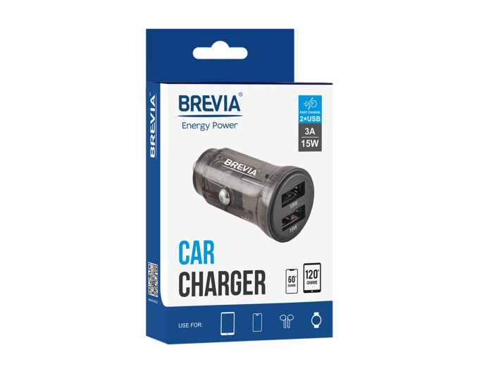 Автомобильное зарядное устройство Brevia ePower DualDrive 15W 2xUSB-A, прозрачный черный, цена: 145 грн.