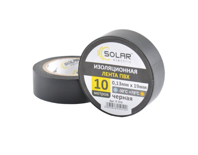 Лента изоляционная ПВХ Solar 10м, 0.13x19мм, черная, цена: 19 грн.