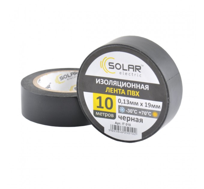 Стрічка ізоляційна ПВХ Solar 10м, 0.13x19мм, чорна, ціна: 19 грн.
