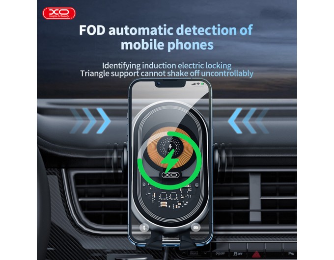 Тримач телефону автомобільний XO з бездротовою зарядкою WX038 15W Transparent Car Wireless Charging чорний, ціна: 939 грн.