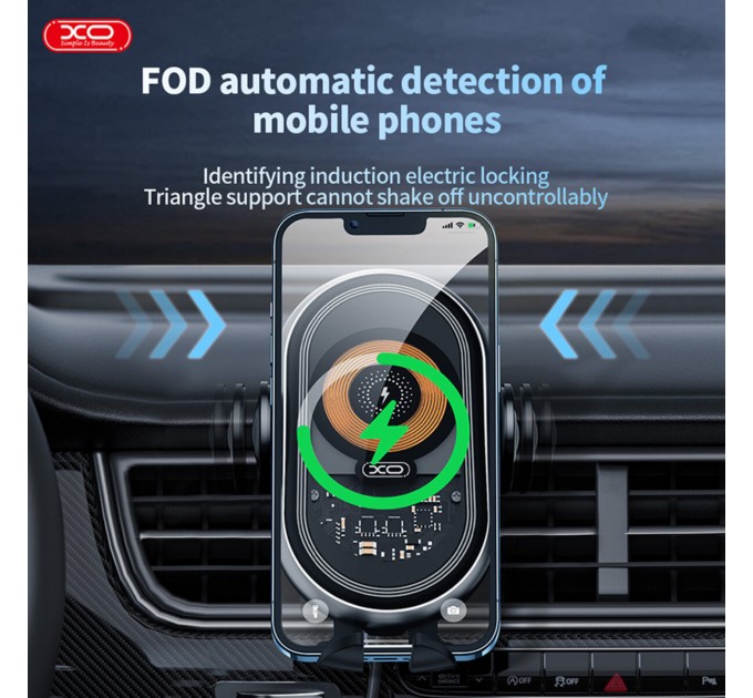 Держатель телефона автомобильный XO с беспроводной зарядкой WX038 15W Transparent Car Wireless Charging черный, цена: 849 грн.