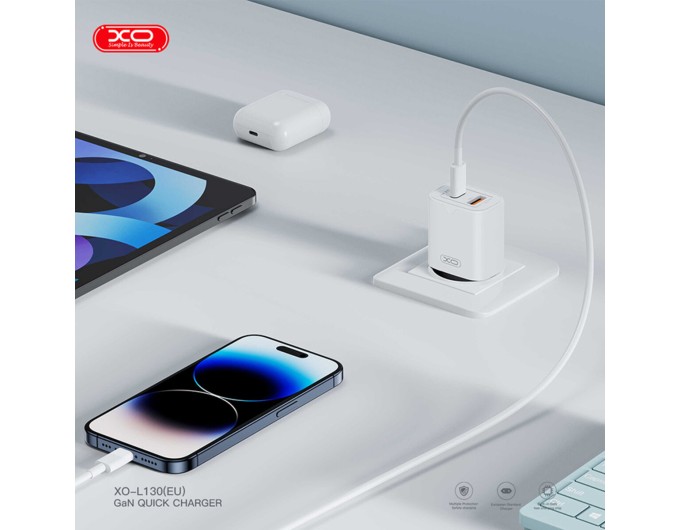 Сетевое зарядное устройство XO L130 PD30W/QC18W 1USB-C+1USB-A + Type-C кабель белый, цена: 389 грн.