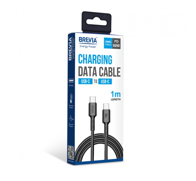 Кабель Brevia Type-C to Type-C 60W 1м, черный box, цена: 129 грн.